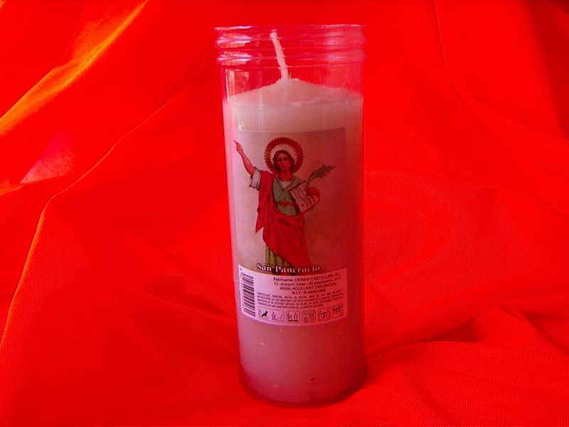 Velón de San Pancracio en vaso transparente